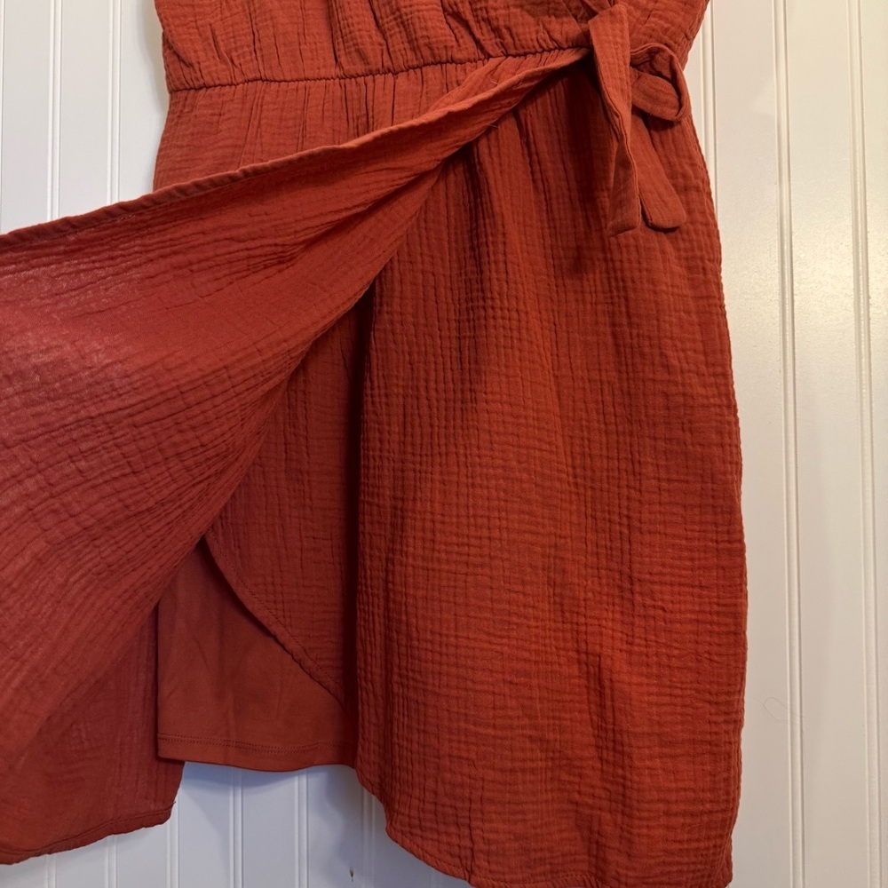 Maurice’s Textured Gauze V Neck Tulip Hem Wrap Mini Dress 100% Cotton Size XL - Picture 7 of 13
